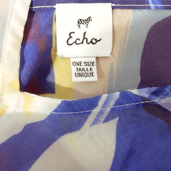 Echo Floral Sheer Swim Coverup Deep V-Neck and Drawstring One Size - Picture 6 of 8